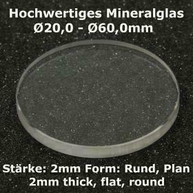 UHRENGLAS 2mm ERSATZGLAS FLACHES MINERALGLAS 2,0 mm Ø20-60mm Watch Glass