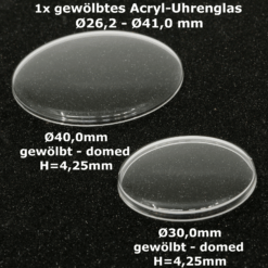 Uhrenglas Ersatzglas gewölbt Armbanduhr Taschenuhr ACRYL GLAS H: 4,25mm