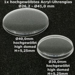 Uhrenglas, Ersatzglas, hochgewölbtes Uhrenglas, für Taschenuhren HIGH DOMED ACRYLIC WATCH GLASS H: 5,25mm