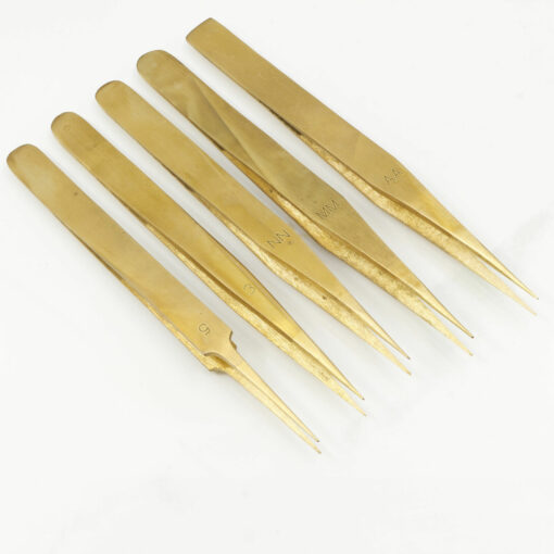 Uhrmacher Pinzetten Set 5 teilig Pinzettensatz Messing Laborpinzetten Tweezers – Bild 3