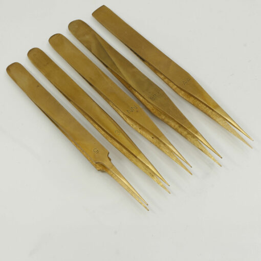 Uhrmacher Pinzetten Set 5 teilig Pinzettensatz Messing Laborpinzetten Tweezers – Bild 4