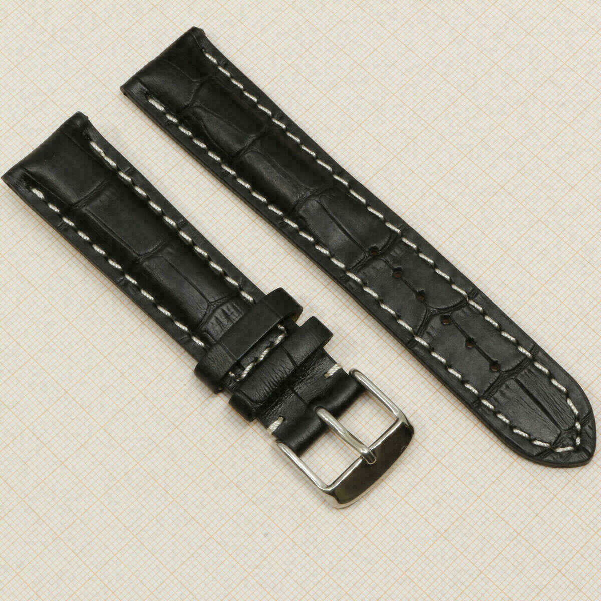 Uhrenarmband Leder Armband 20mm echt Leder Uhrband #Schwarz Kroko Prägung (Kopie)