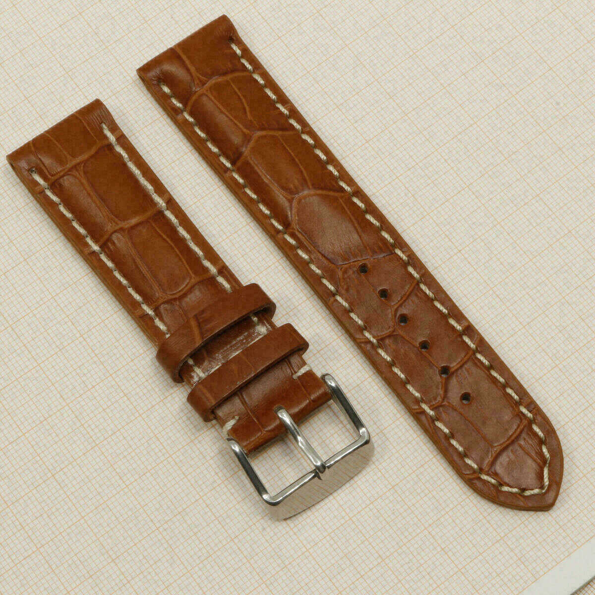 Uhrenarmband Leder Armband 22mm echt Leder Uhrband #Hellbraun Kroko Prägung (Kopie)