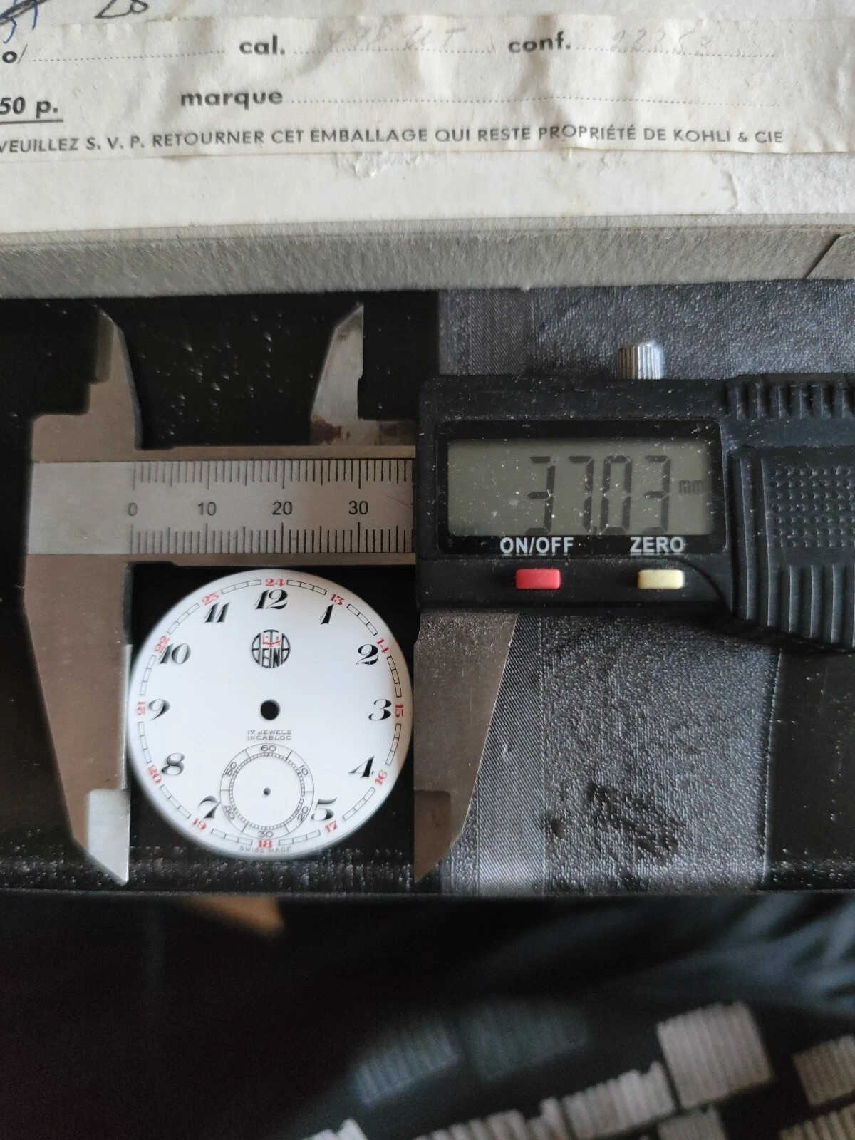 Esfera Unitas 498 para reloj de bolsillo Ø 37 mm, Betina – vista 3