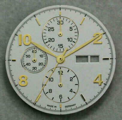 Dial and Hands Set for ETA Valjoux 7750 Chronograph, gold - NEW -