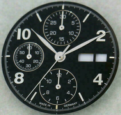 Dial and Hands Set f ETA Valjoux 7750 Chronograph, Black Dial Silver Hands 30.8