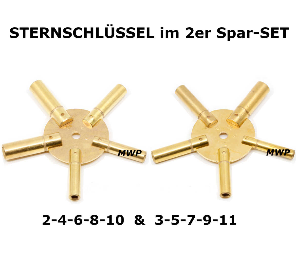 Clock Winder, Winding Set of 2 Key BRASS Even and Odd Numbers Universal (3-5-7-9-11 and 2-4-6-8-10)